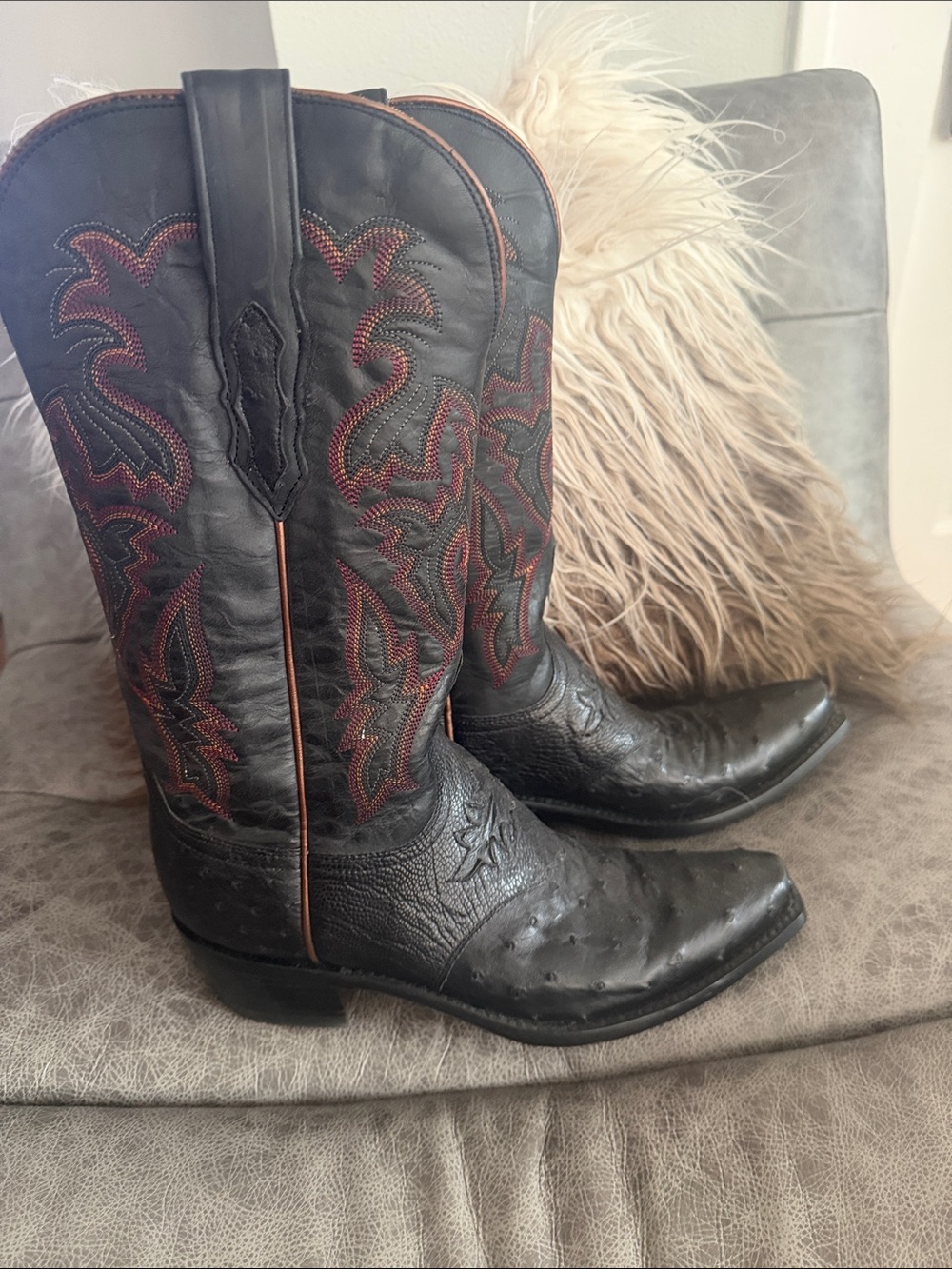 Lucchese ostrich & leather black Western Boots, ostrich toe box - Picture 7 of 16